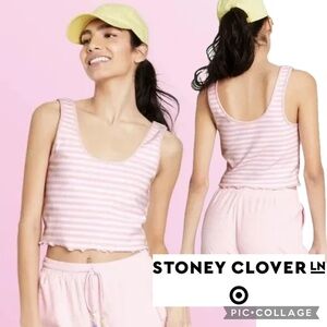 Stoney Clover Lane x Target Pink Striped Ribbed Cropped Tank Top Size L